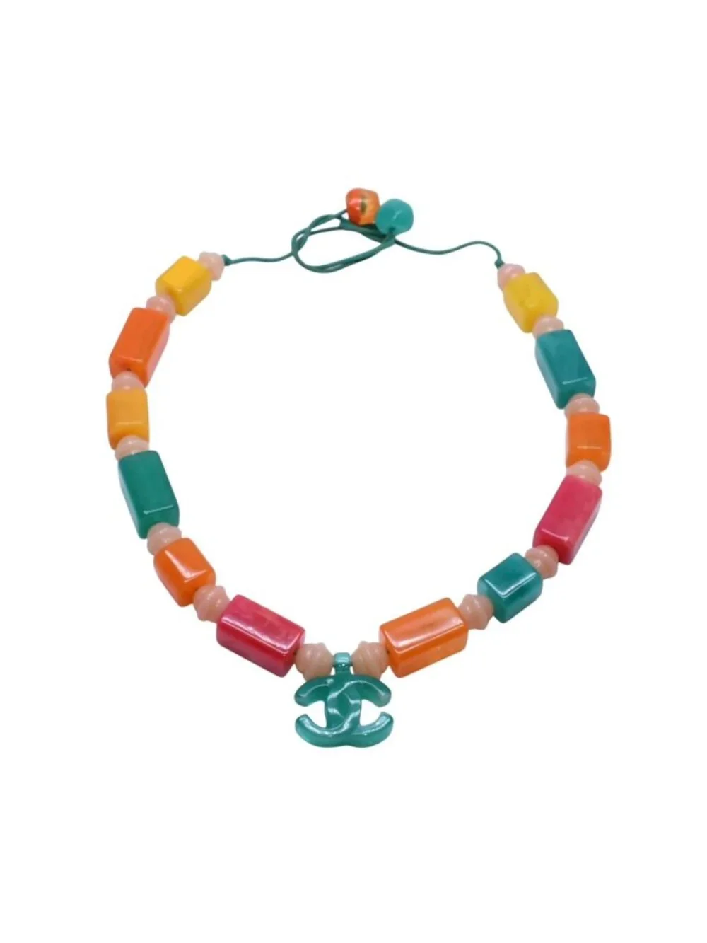 Chanel CC Logo Necklace Plastic Candy Color Multicolor Stone